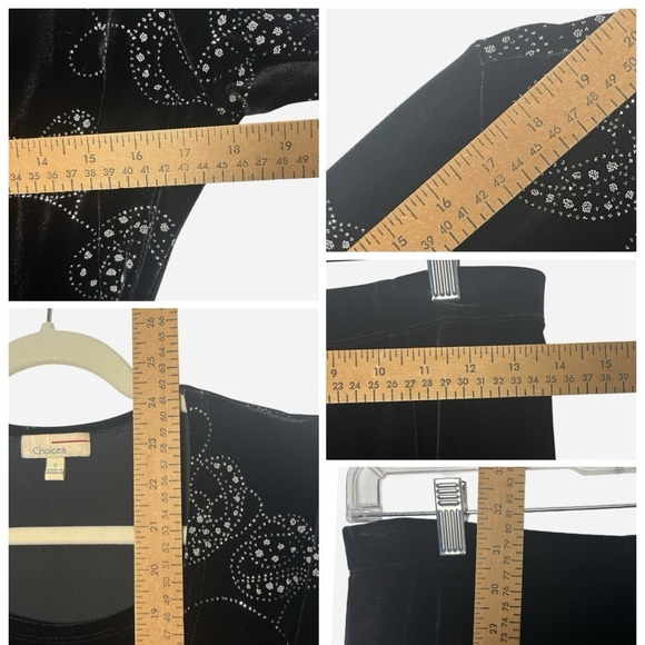 Choices Black Velvet 2 Piece Top Skirt Set Dress Small Rhinestones Embroidered - Picture 10 of 10